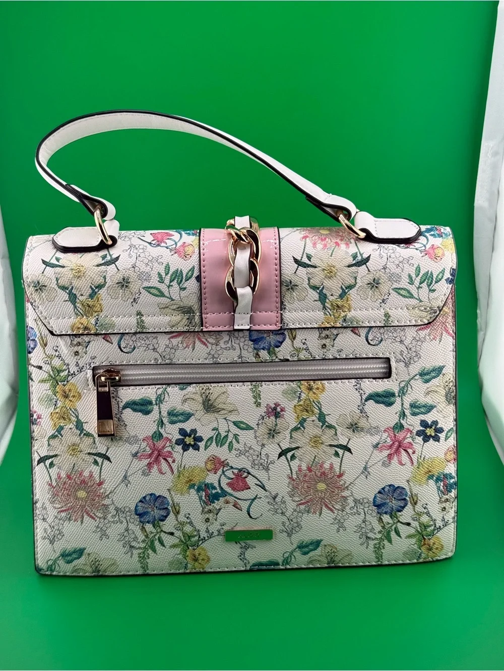 ALDO Floral Satchel Crossbody Bag White Pink Gold Chain